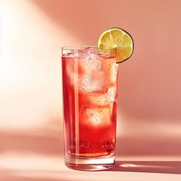A photo of the Dixie Sunset Sangaree cocktail containing Southern Comfort, Campari Aperitivo, Freshly squeezed lime juice, Cranberry juice in a Collins.