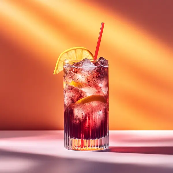 A photo of the Berry Zest Fizz cocktail containing Milagro Reposado Tequila, Chambord Liqueur, Freshly squeezed lemon juice, AquaRiva Organic Agave Syrup, Angostura Orange Bitters, Three Cents Ginger Beer in a Collins.