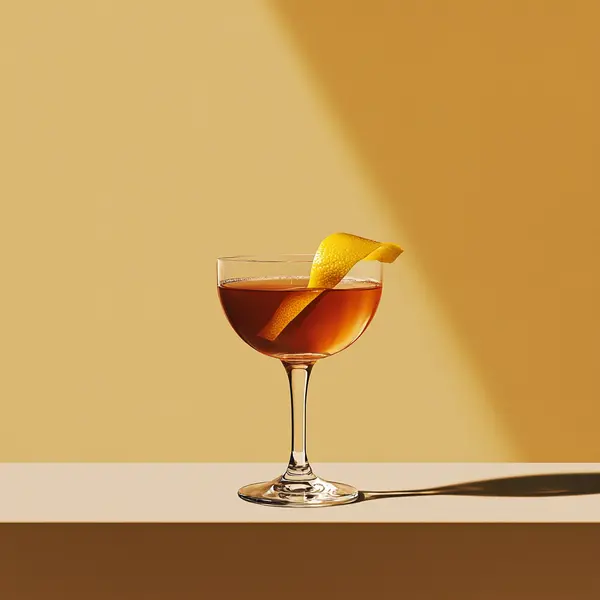 A photo of the Cognac Blossom cocktail containing Hennessy V.S. Cognac, St-Germain Elderflower Liqueur, Chartreuse Yellow, Angostura Orange Bitters in a Coupe.