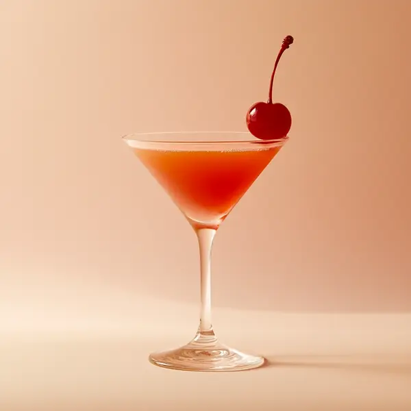 A photo of the Rum Cherry Fizz cocktail containing Planteray 3 Stars White Rum, Freshly squeezed lemon juice, Liber & Co. Real Grenadine, Chilled water (reduce if wet ice) in a Martini.