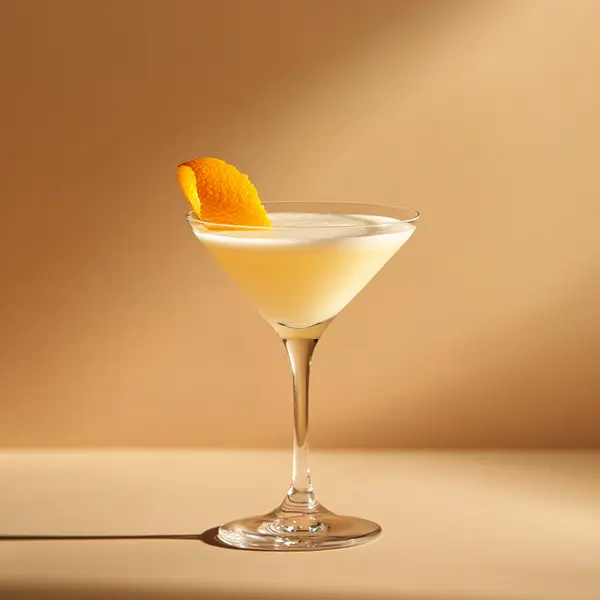 A photo of the Citrus Cloud Martini cocktail containing Beefeater London Dry Gin, Freshly squeezed orange juice, Marie Brizard Crème de Cacao White, Fee Brothers Fee Foam Egg White Alternative in a Martini.