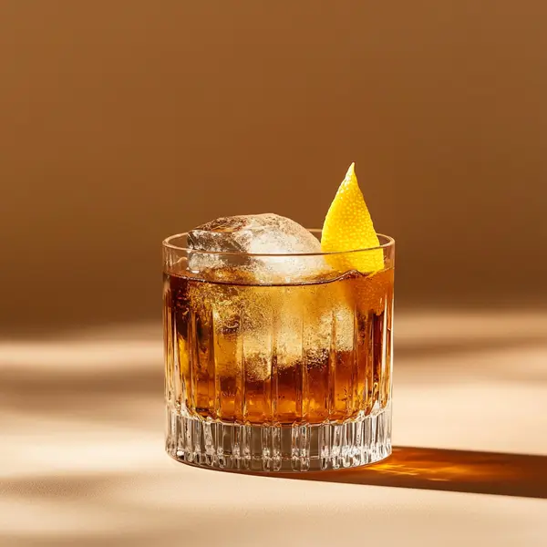 A photo of the Barrel & Branca cocktail containing Savage & Cooke Cask Finished Bourbon, Cardamaro Vino Amaro, Luxardo Maraschino Liqueur, Fernet-Branca Amaro Liqueur in a Old-Fashioned.