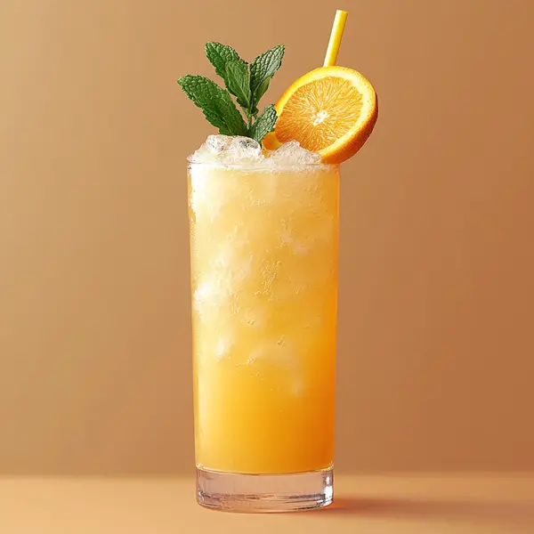 A photo of the Almond Cruiser cocktail containing Planteray 3 Stars White Rum, Hennessy V.S. Cognac, Freshly squeezed orange juice, Freshly squeezed lemon juice, Giffard Orgeat Syrup in a Collins.