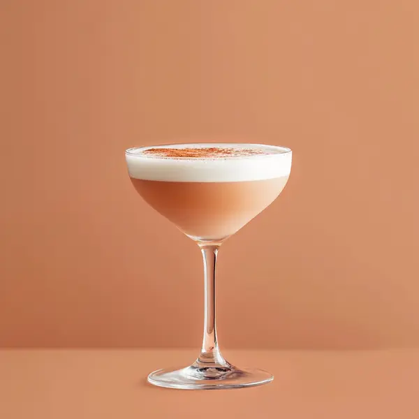 A photo of the Silver Cinnamon Slide cocktail containing Patron Silver Tequila, Marie Brizard Crème de Cacao White, Liber & Co. Real Grenadine, Single cream / half-and-half in a Martini.