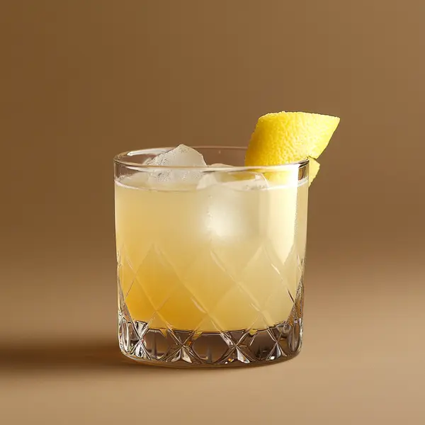 A photo of the Smoky Highland Sour cocktail containing Compass Box Great King Street Artist's Blend Scotch, Ardbeg 10 Year Islay Single Malt Scotch, Chartreuse Green, Freshly squeezed lemon juice, Liber & Co. Demerara Gum Syrup, Peychaud's Bitters, Salt, Fee Brothers Fee Foam Egg White Alternative in a Old-Fashioned.