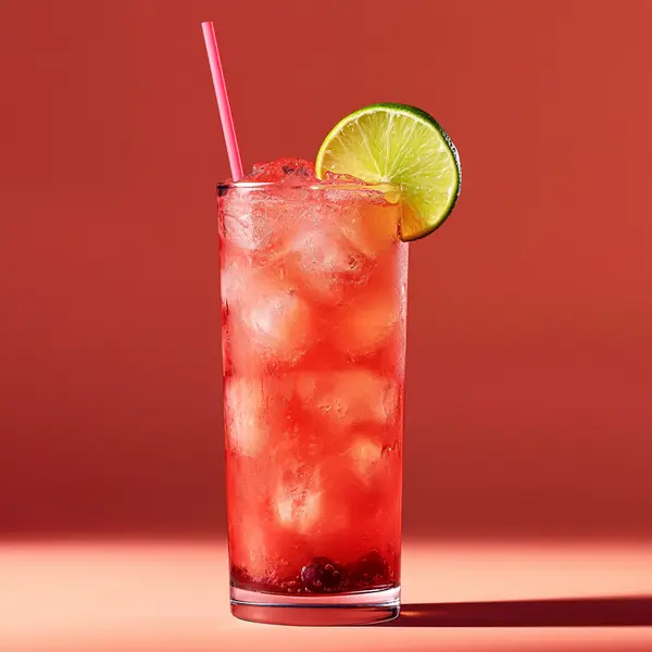 A photo of the Georgia Breeze cocktail containing Rothman & Winter Orchard Peach Liqueur, Southern Comfort, Cranberry juice, Freshly squeezed lime juice in a Collins.