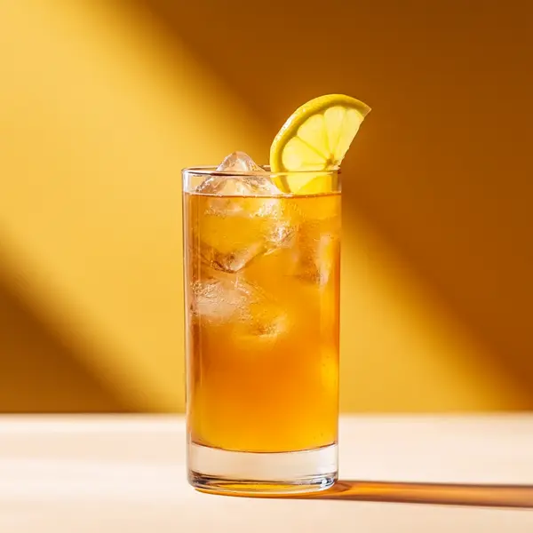 A photo of the Limoncello London Lift cocktail containing Pallini Limoncello, Freshly brewed cold black English breakfast tea, Freshly squeezed lemon juice in a Collins.