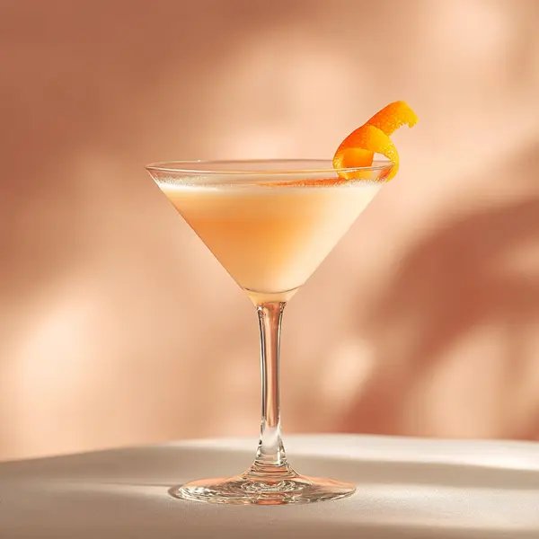 A photo of the Creamsicle Dream cocktail containing Ketel One Vodka, Rothman & Winter Orchard Peach Liqueur, Freshly squeezed orange juice, Single cream / half-and-half in a Martini.