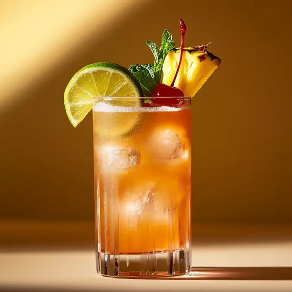 A photo of the Cognac Breeze Fizz cocktail containing Hennessy V.S. Cognac, Beefeater London Dry Gin, Rose's lime cordial, Angostura Aromatic Bitters, Three Cents Ginger Beer in a Collins (Small 8 oz).