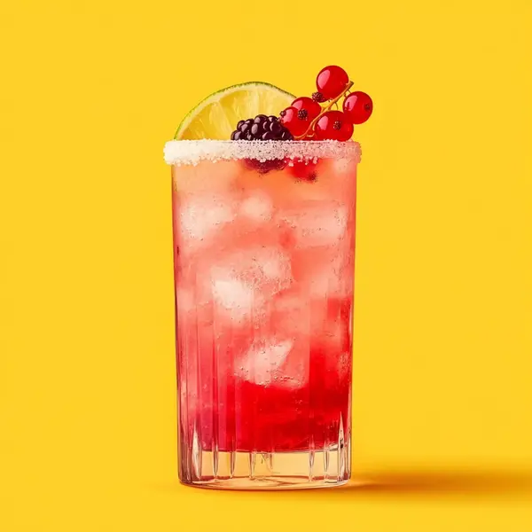 A photo of the Berry Bliss Fizz cocktail containing Ketel One Vodka, Chambord Liqueur, Luxardo Amaretto di Saschira Liqueur, Freshly squeezed lime juice, Lemon-lime soda in a Sling.