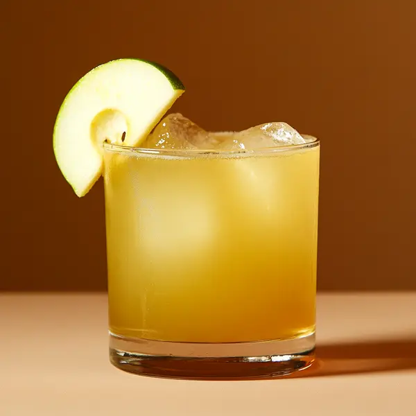 A photo of the Bison Bliss cocktail containing Zubrowka Bison Grass Vodka, Pressed apple juice, Freshly squeezed lime juice in a Old-Fashioned.