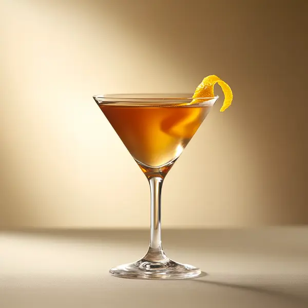 A photo of the Southern Sunset cocktail containing Southern Comfort, Martini & Rossi Rosso Sweet Vermouth, Angostura Orange Bitters in a Martini.
