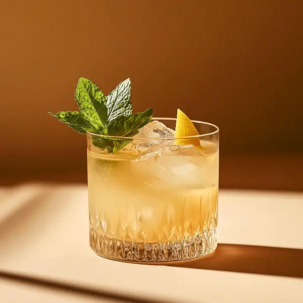 A photo of the Tequila Verde Vintage cocktail containing Mint leaves, Milagro Reposado Tequila, Cocchi Americano Bianco, Suze Aperitif in a Old-Fashioned.