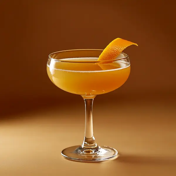 A photo of the Sherry Citrus Twist cocktail containing Lustau Dry Amontillado Los Arcos, Giffard Triple Sec, Freshly squeezed orange juice, St. Elizabeth Allspice Dram, Angostura Orange Bitters in a Coupe.