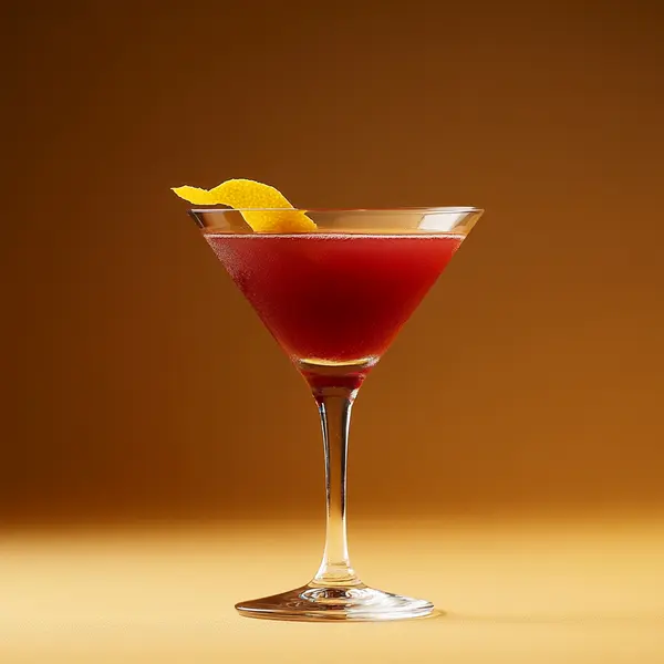 A photo of the Scotch Sunrise Shake cocktail containing Compass Box Great King Street Artist's Blend Scotch, Freshly squeezed lemon juice, Liber & Co. Real Grenadine in a Martini.