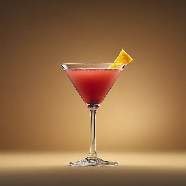 A photo of the Bourbon Berry Blush cocktail containing Savage & Cooke Cask Finished Bourbon, Dubonnet Rouge, Cranberry juice in a Martini.