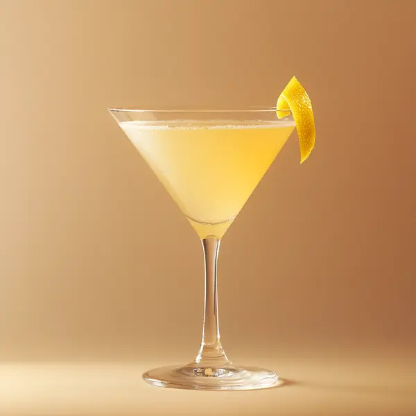 A photo of the Gin Blossom Delight cocktail containing Beefeater London Dry Gin, Giffard Abricot Du Roussillon, St-Germain Elderflower Liqueur, Pressed apple juice, Freshly squeezed lemon juice in a Martini.