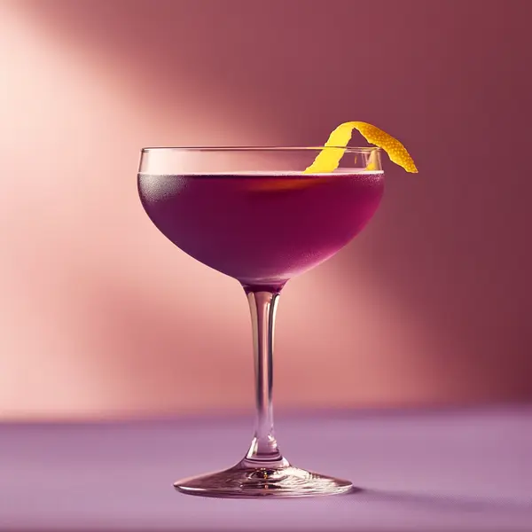 A photo of the Violet Martini cocktail containing Giffard Crème de Violette Liqueur, Noilly Prat Dry Vermouth, Martini & Rossi Rosso Sweet Vermouth in a Coupe.