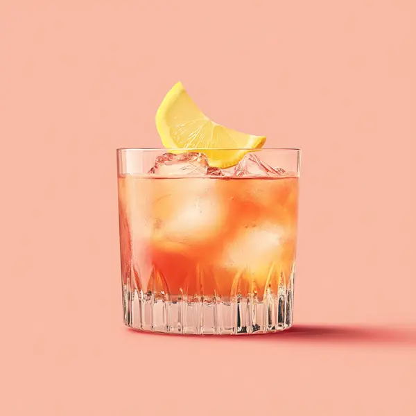 A photo of the Southern Sunshine cocktail containing Hennessy V.S. Cognac, Southern Comfort, Freshly squeezed lemon juice, Liber & Co. Real Grenadine in a Old-Fashioned.