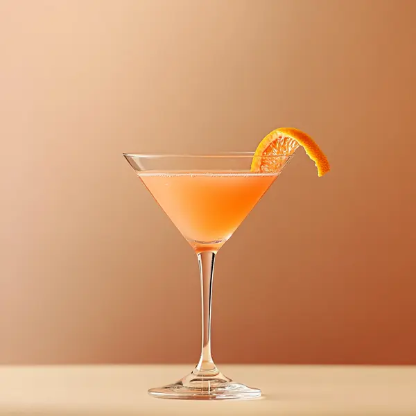 A photo of the Pisco Bloomtini cocktail containing 1615 Pisco Puro Quebranta, St-Germain Elderflower Liqueur, Aperol Aperitivo, Freshly squeezed pink grapefruit juice, Angostura Aromatic Bitters in a Martini.