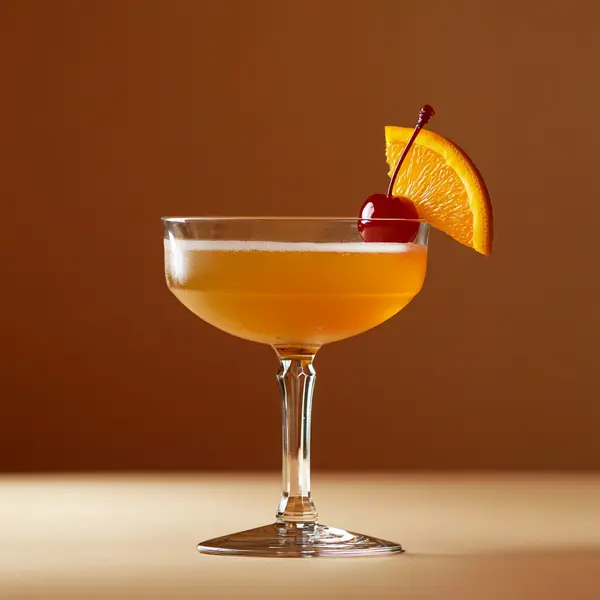 A photo of the Sunset Sail cocktail containing Savage & Cooke Cask Finished Bourbon, Freshly squeezed lemon juice, Freshly squeezed orange juice, Liber & Co. Real Grenadine, Chilled water (reduce if wet ice) in a Coupe.