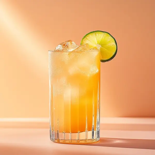 A photo of the Applejack Zing cocktail containing Laird's Straight Apple Brandy 100 Proof Bottled In Bond, Freshly squeezed lime juice, Angostura Aromatic Bitters, Three Cents Ginger Beer in a Collins.