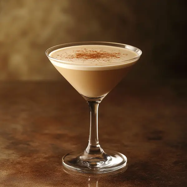 A photo of the Nutty Scotsman cocktail containing Compass Box Great King Street Artist's Blend Scotch, Mr Black Cold Brew Coffee Liqueur, Drambuie Liqueur, Milk, Single cream / half-and-half in a Martini.