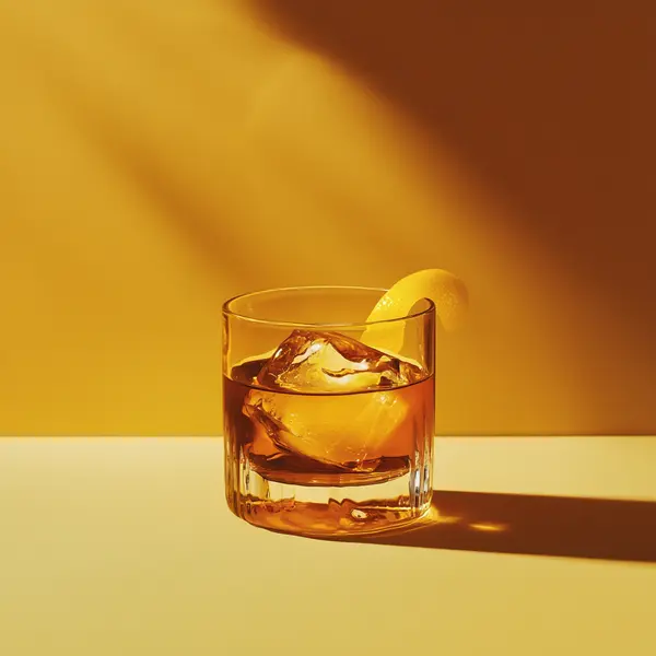 A photo of the Ancestor's Whimsy cocktail containing Compass Box Great King Street Artist's Blend Scotch, Noilly Prat Dry Vermouth, Strega Liquore in a Old-Fashioned.