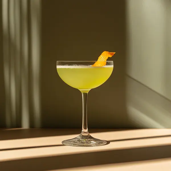 A photo of the Absinthe Apricot Delight cocktail containing Pernod Absinthe, Chartreuse Yellow, Giffard Abricot Du Roussillon, Chilled water (reduce if wet ice) in a Martini.