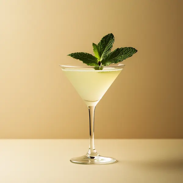 A photo of the Minted Bison Martini cocktail containing Mint leaves, Zubrowka Bison Grass Vodka, Freshly squeezed lime juice, Giffard Orgeat Syrup, Chilled water (reduce if wet ice) in a Martini.