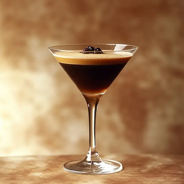 A photo of the Cognac Eclipse cocktail containing Fernet-Branca Amaro Liqueur, Raisins, Hennessy V.S. Cognac, Mr Black Cold Brew Coffee Liqueur, Maple syrup, Chilled water (reduce if wet ice) in a Martini.