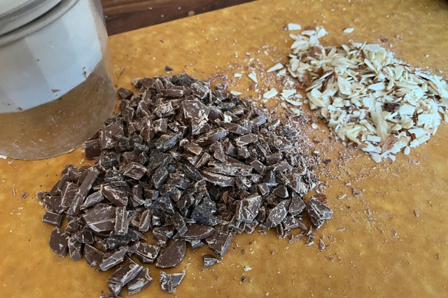 Image of Prepare your chocolate and additional chopped pecans or almonds.