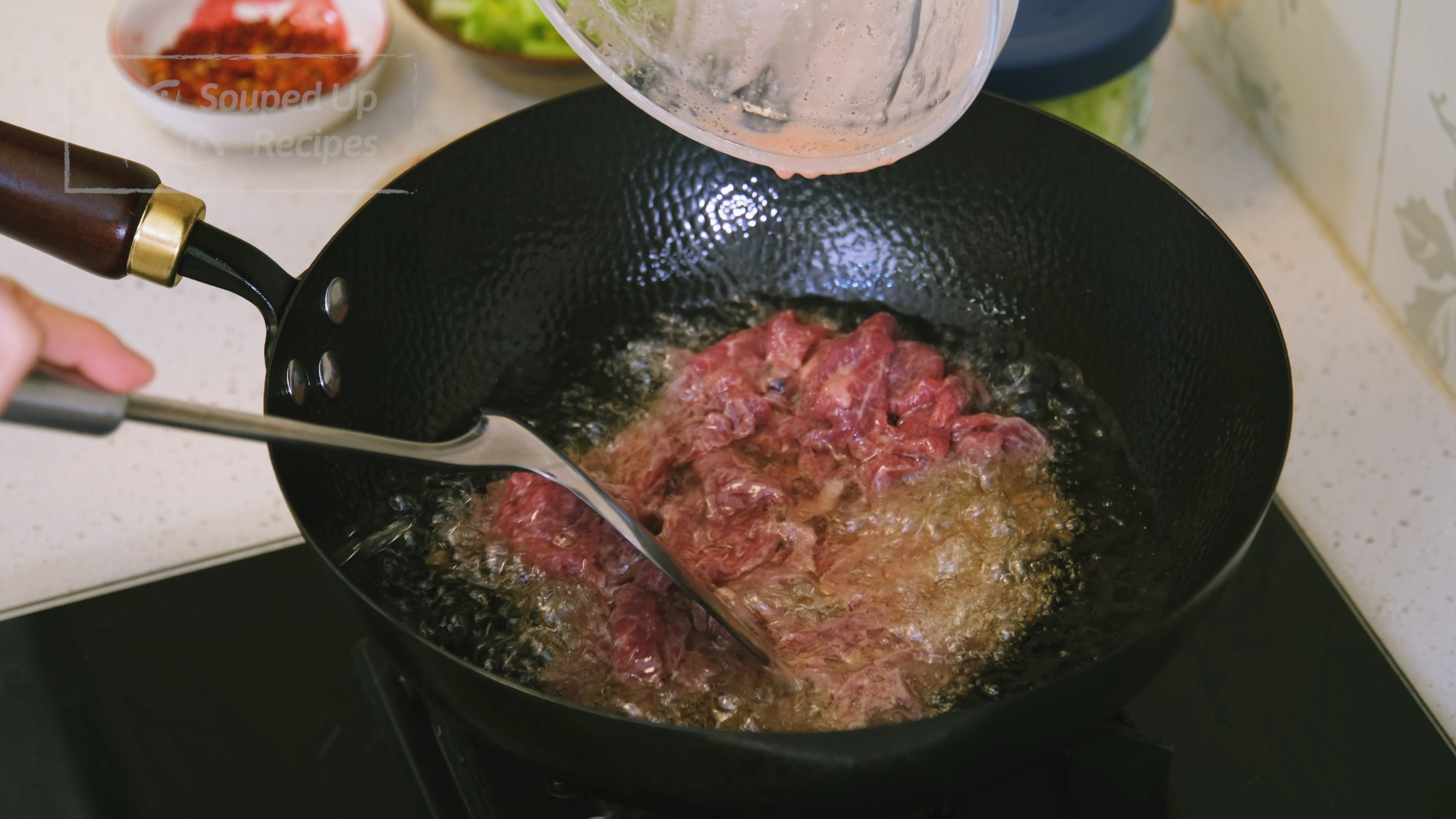 Image of Once the beef is done marinating, we can start the...