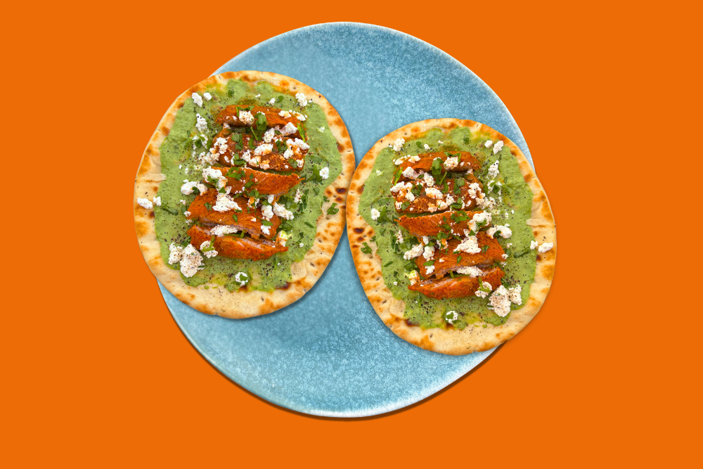  Buffalo Chicken Flatbreads with Yoghurt Dressing 