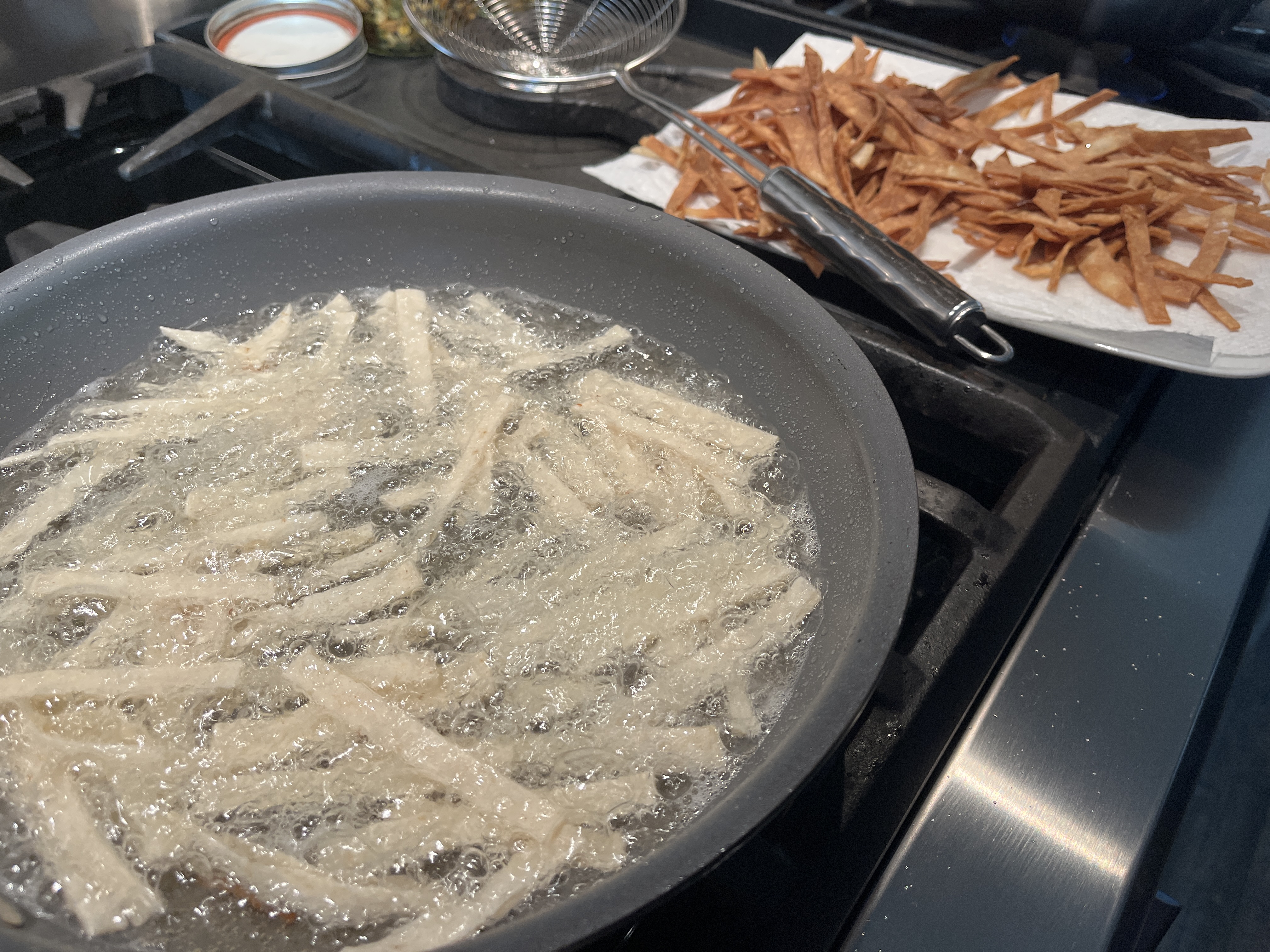 Image of Allow the chips to turn lightly brown and then remove...