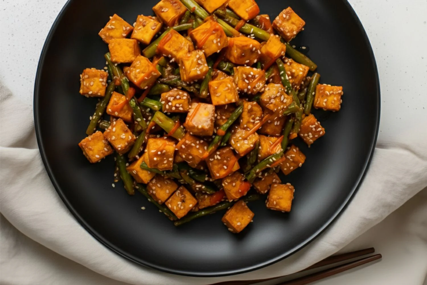 Sauté vegan de tofu croustillant et asperges au wok