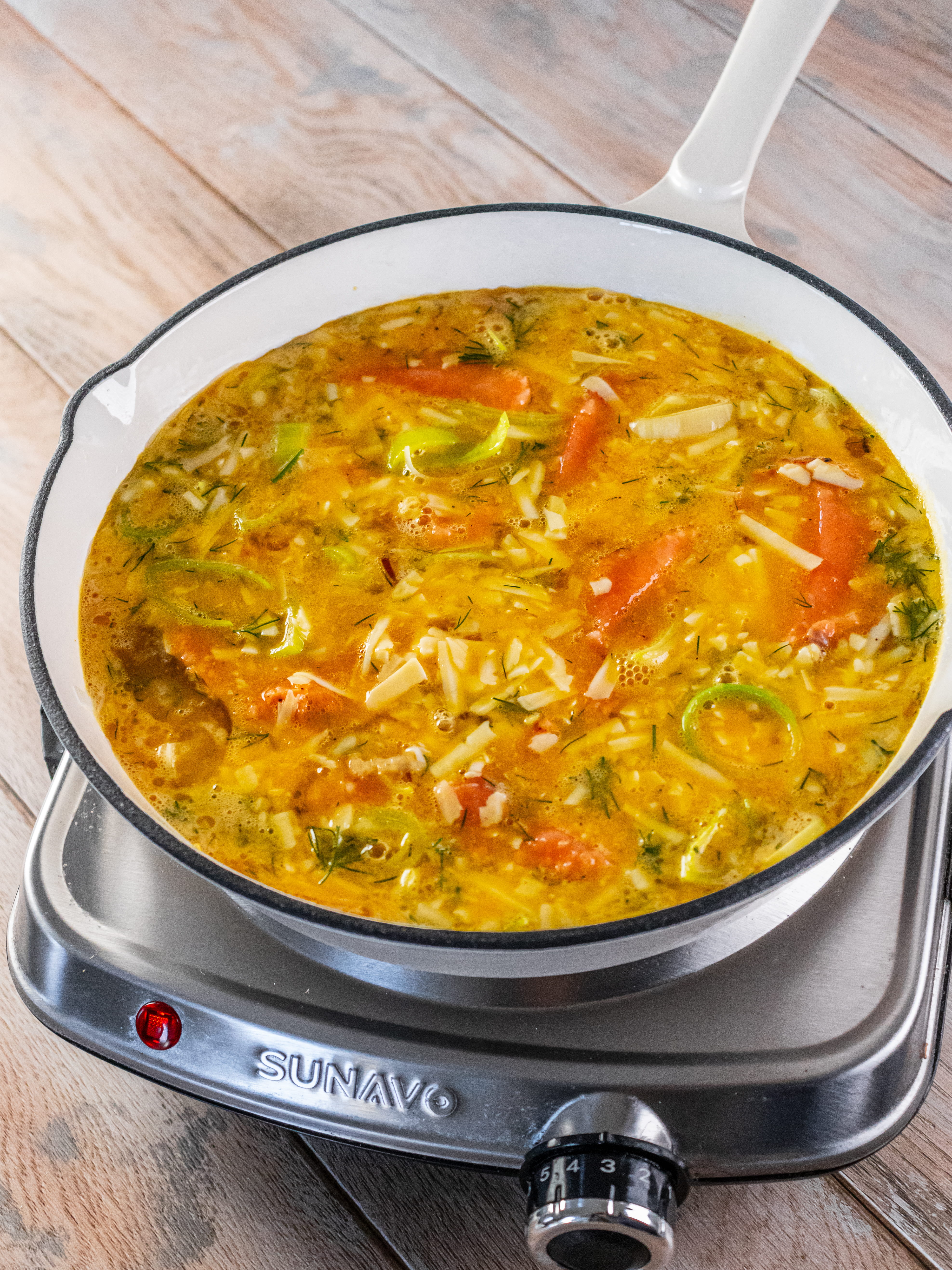 Image of Pour egg mixture into pan with leeks. Cook for 5-7...