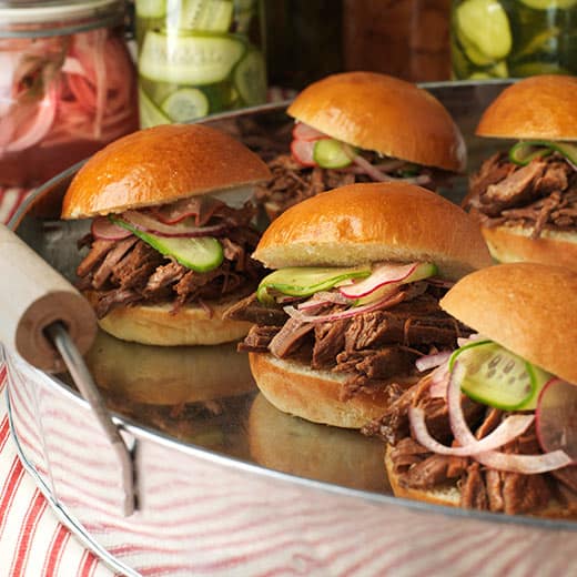 Slow Braised Brisket Sliders with Quick Pickles