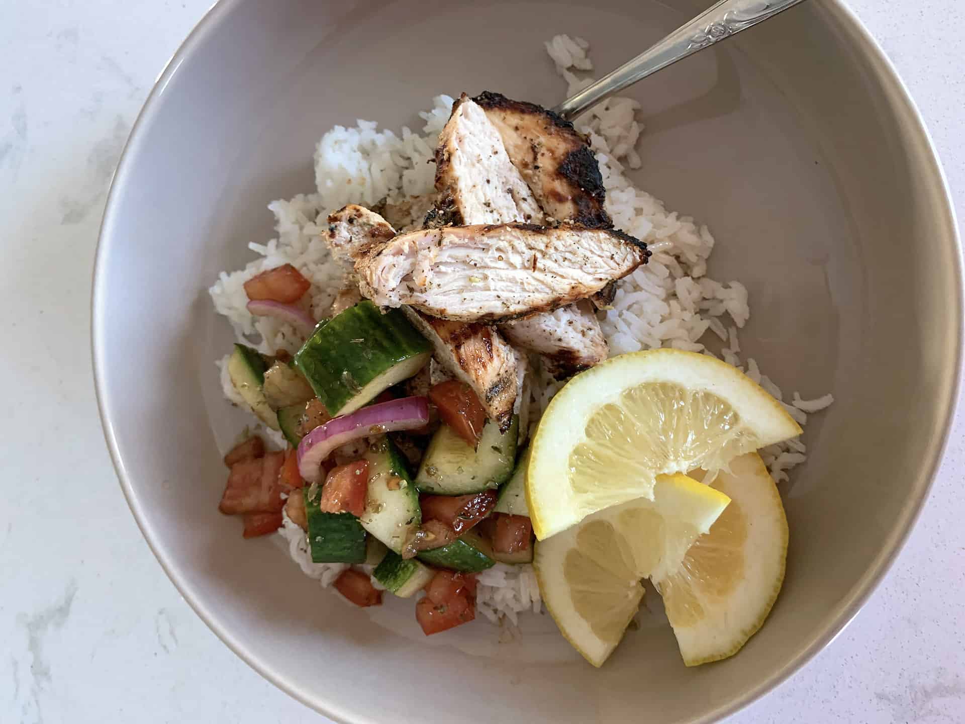 Za'atar Grilled Chicken with Tomato Cucumber Salad