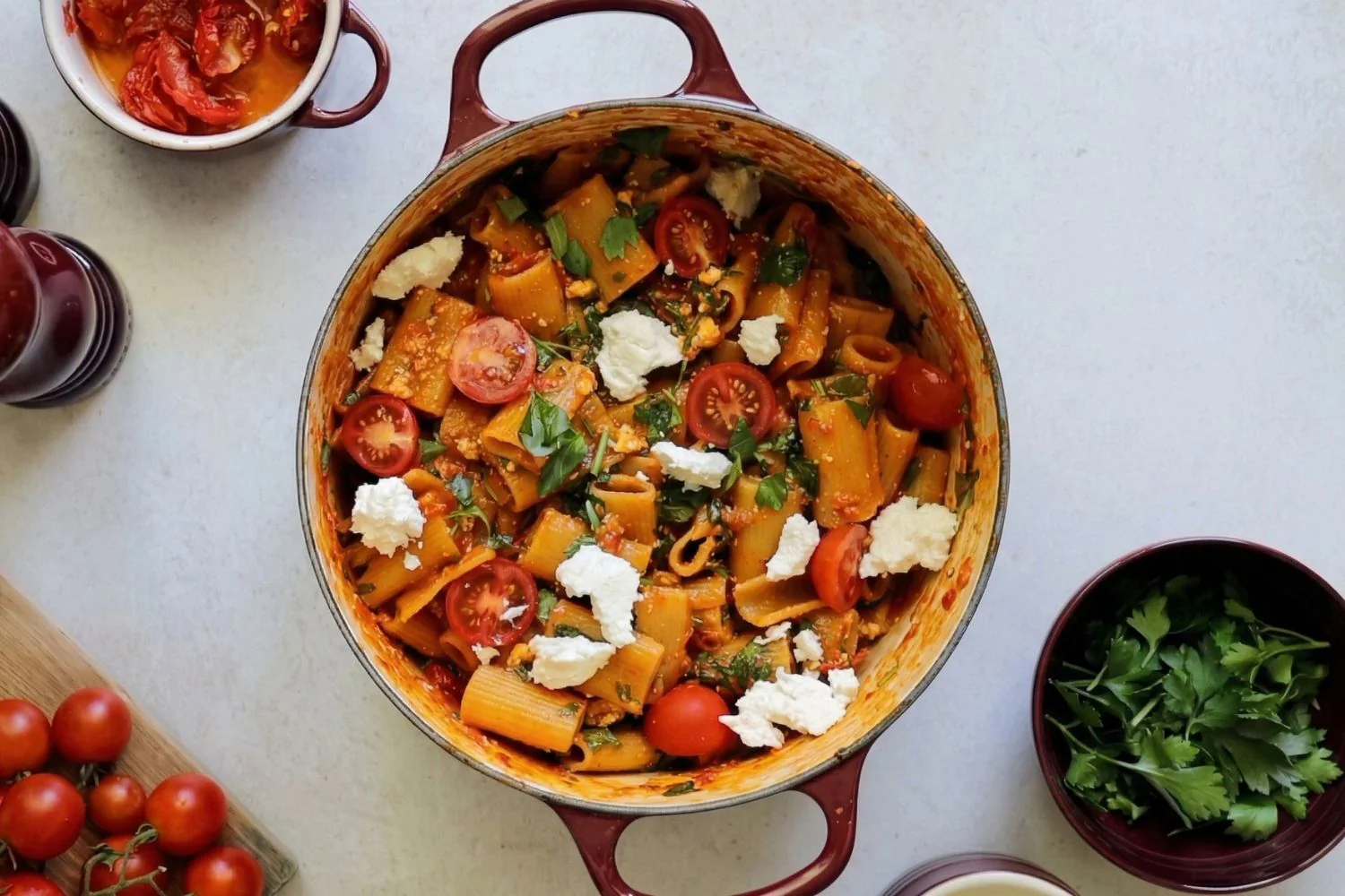 Rigatoni cremosi con pomodori secchi e ricotta