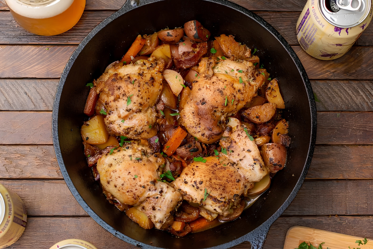 Bierhähnchen mit Kartoffeln und Karotten