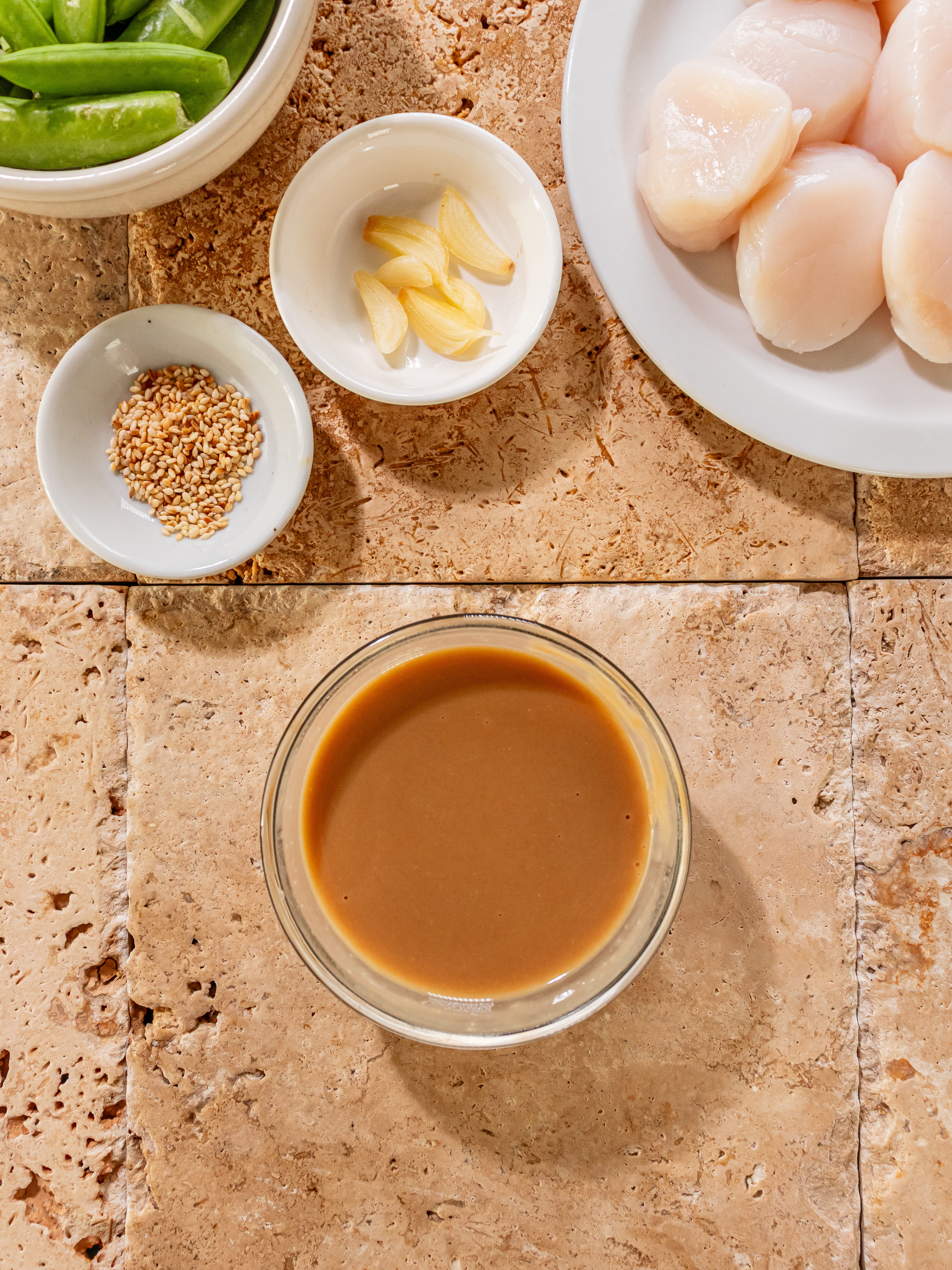 Image of Stir together ingredients for miso mustard sauce in a small...