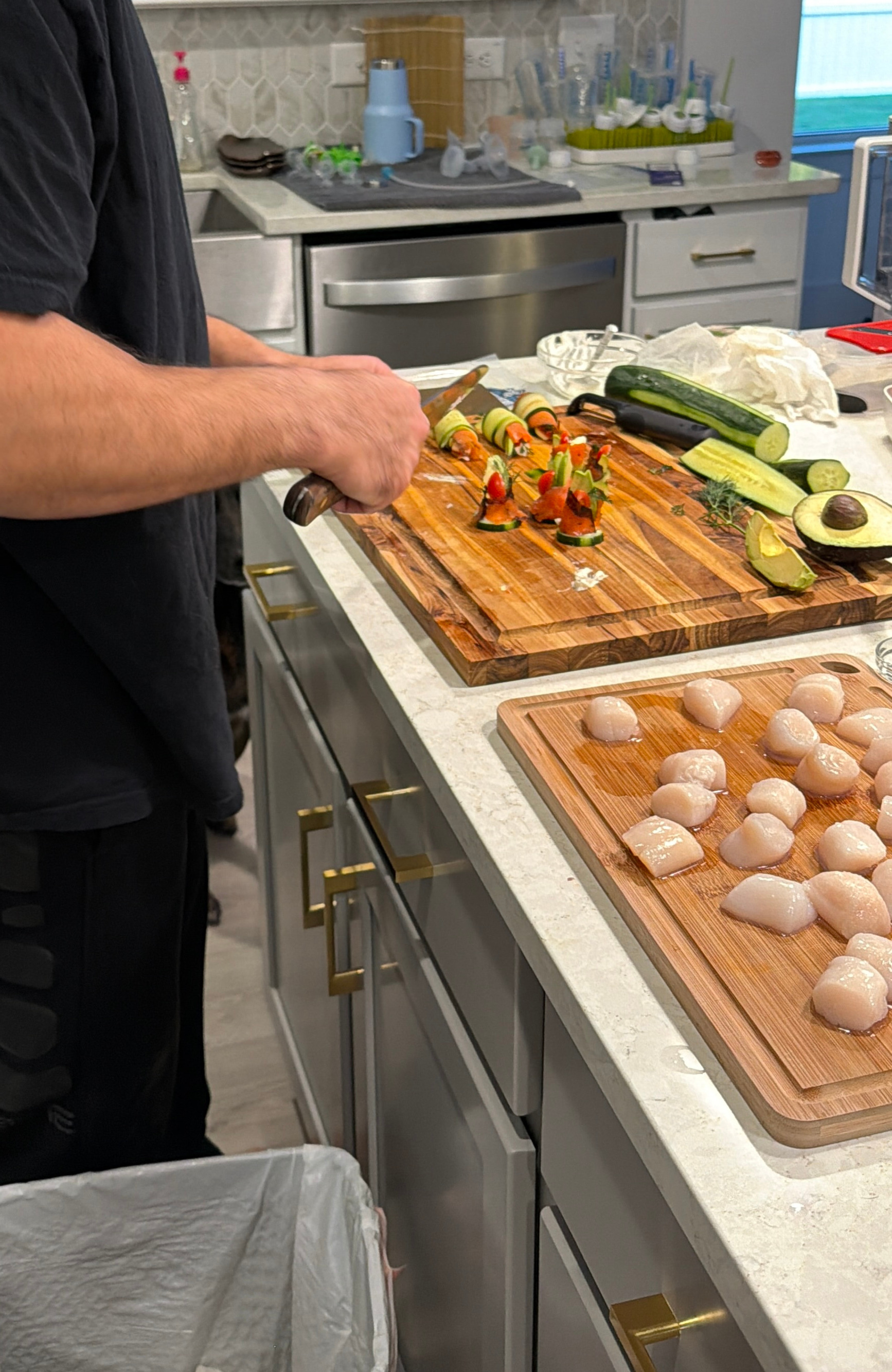 Image of Insert a grape tomato piece, avocado slice, and a sprig...