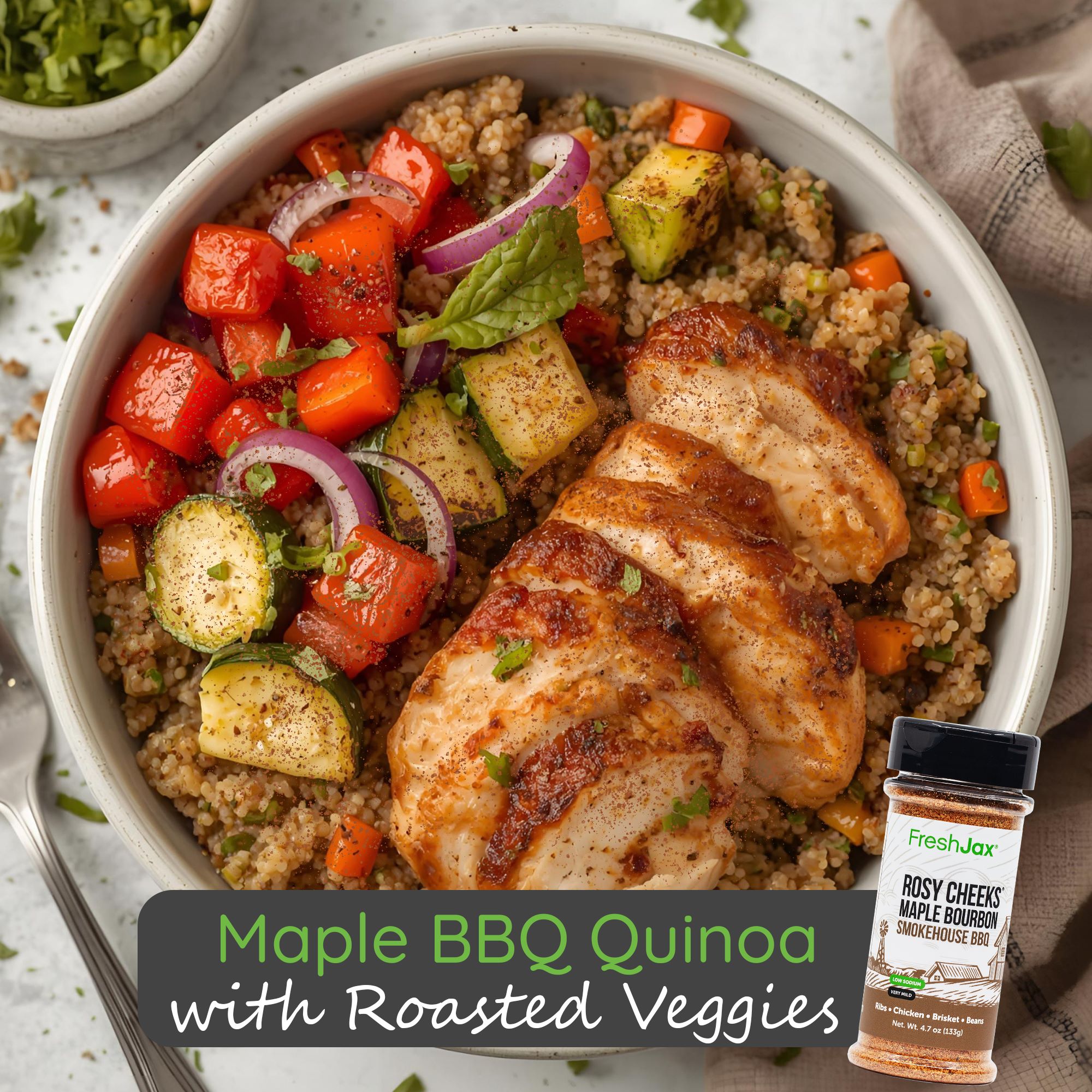 Maple BBQ Quinoa with Roasted Veggies