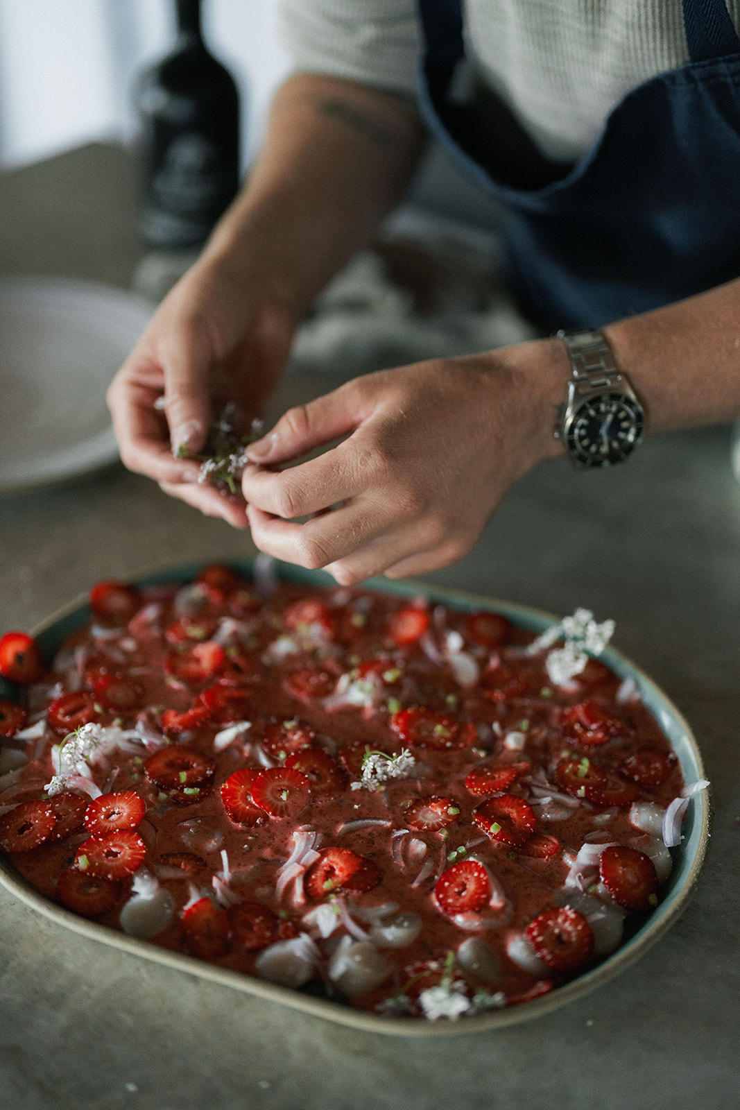 Image of Assemble - layer sliced red onion and strawberries over the...