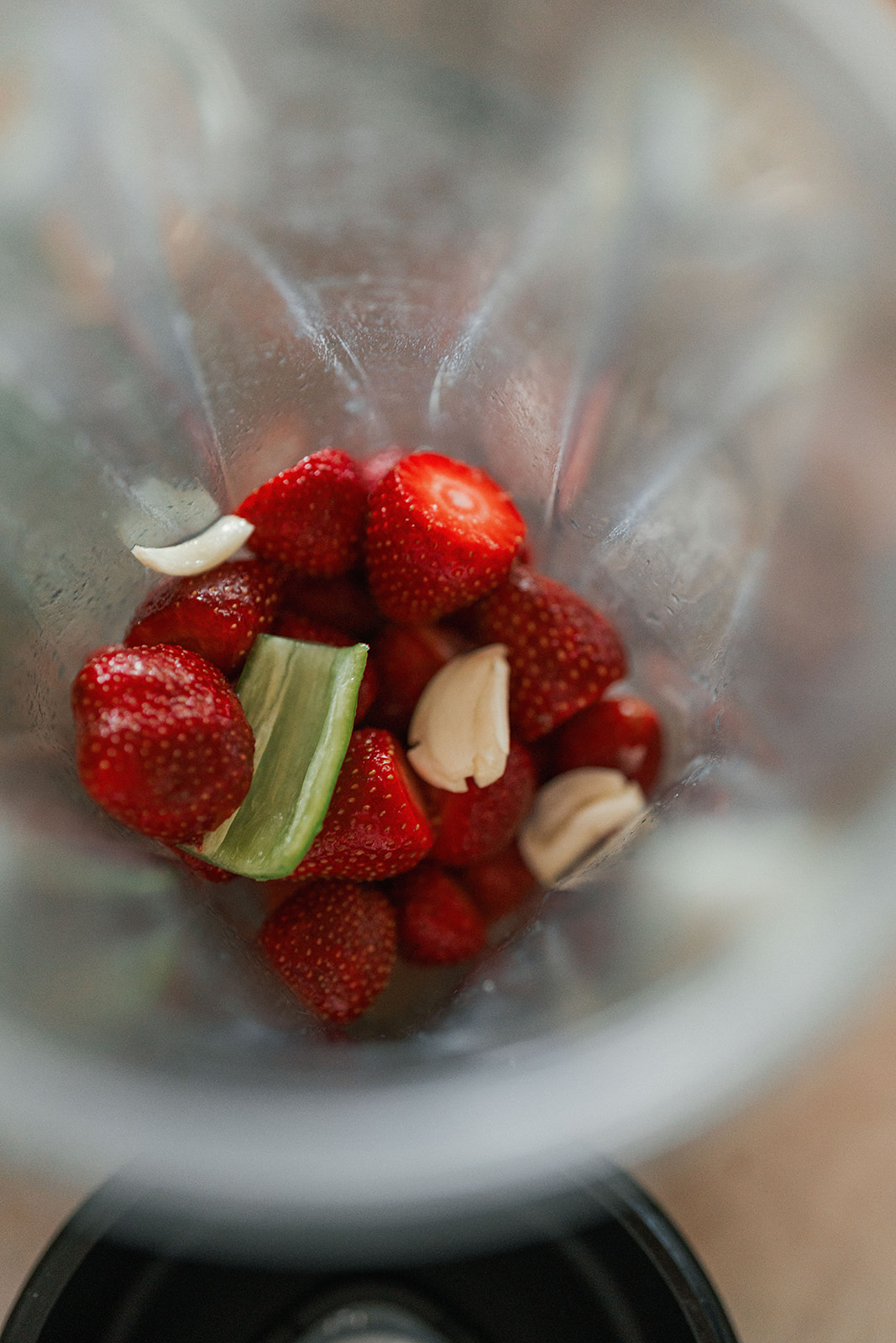 Image of Make the Aguachile - blend the strawberries, lime juice, serrano,...