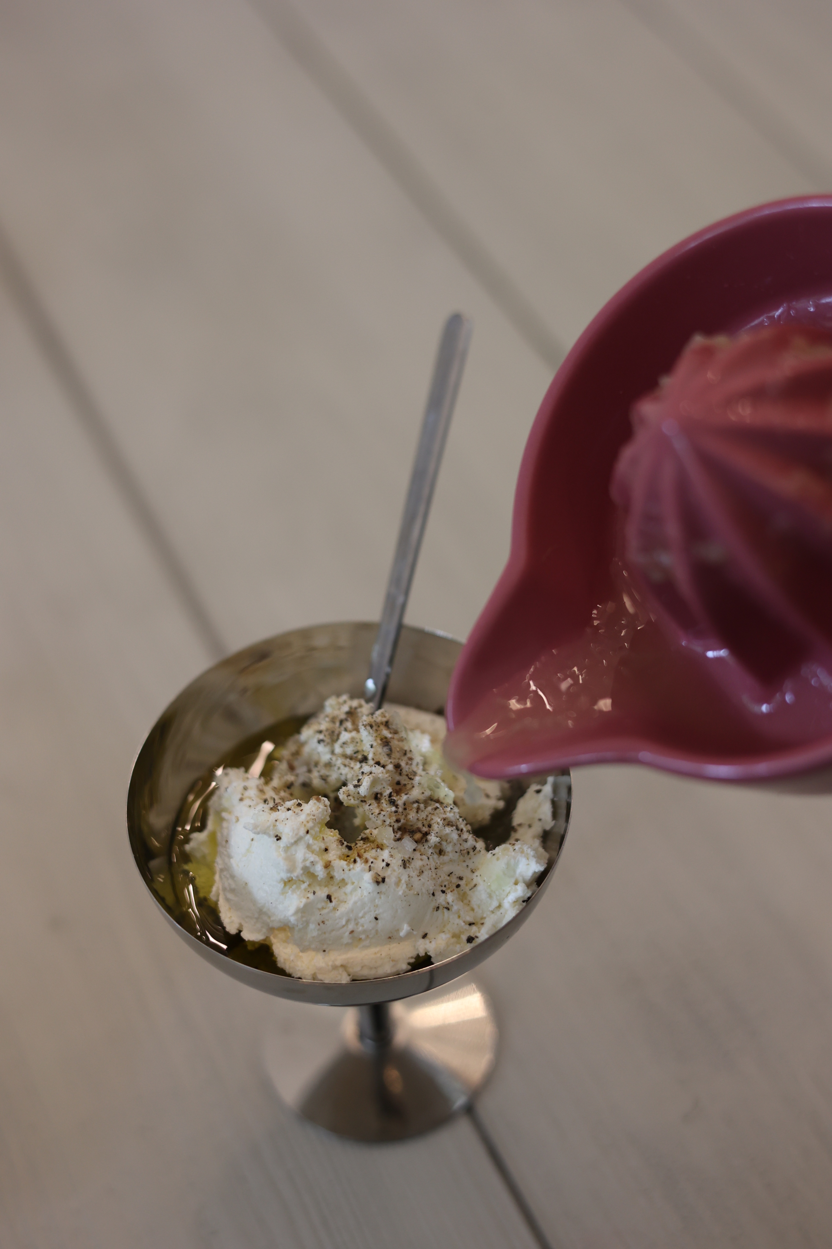 Image of Whisk together the olive oil, lemon juice, a pinch of...