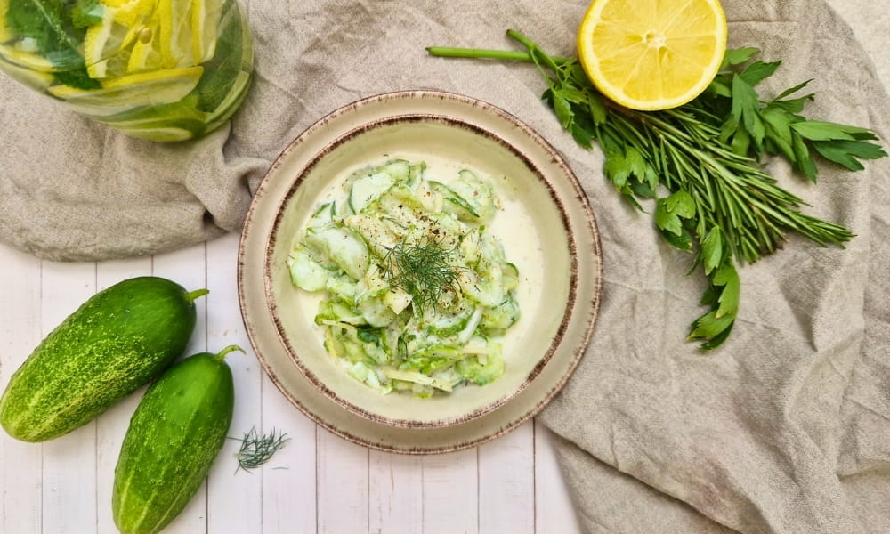 Gurkensalat vegan | Mit Joghurt-Dill-Dressing 