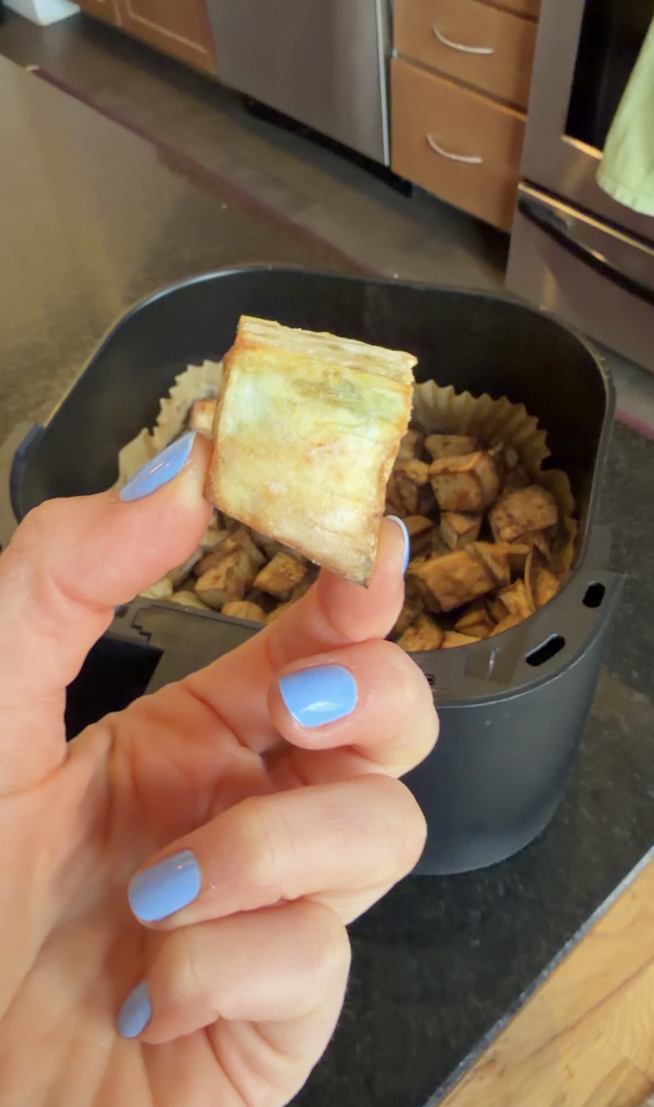 Image of Preheat air fryer to 400°F. Peel and dice the Japanese...