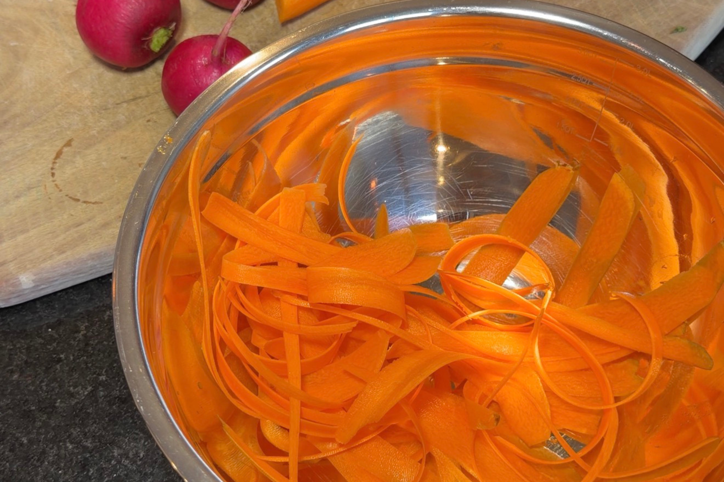 Image of Shave the carrots and radishes thin, toss with lemon, olive...